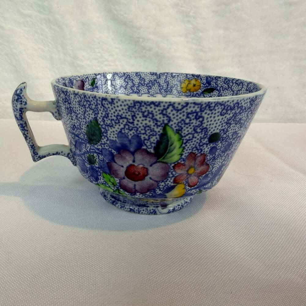 COPELAND SPODE WILD FLOWER FOOTED TEA CUP MULTICOLOR FLORAL ON BLUE *no Saucer - Picture 6 of 10